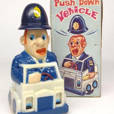 Marx Push Down Police Man Vehicle Toy w/ Box