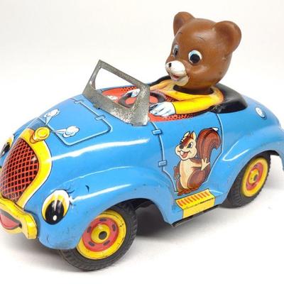 Yonezawa Wind-Up Walking Bear Car Toy