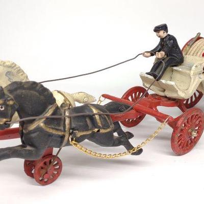Cast Iron Horse Drawn Horse Reel Wagon (Reprod)