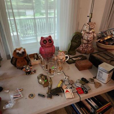 Owl collection Lamps, jars etc.