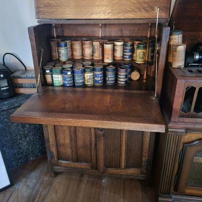 Anitque Cylinder roll cartridges and phonograph cabinet 