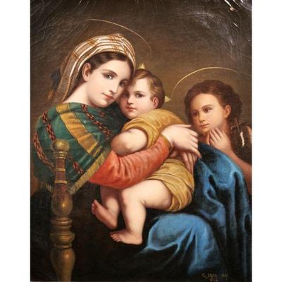 GEORGE DRAH (1867-1922) | Madonna and Child with St. John the Baptist. Oil on canvas. Signed and dated 1887 lower right. 31 x 24.75 in....
