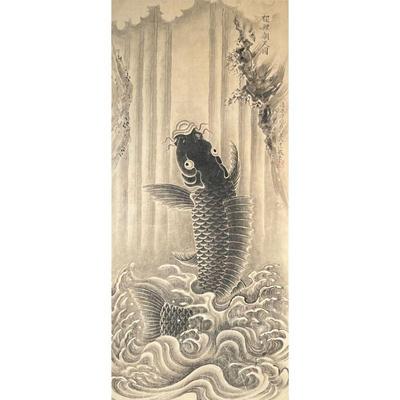 ANTIQUE JAPANESE SCROLL PAINTING OF A KOI |
