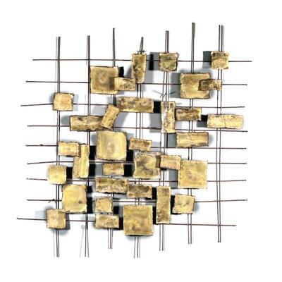 (ATTRIB.) WILLEM DEGROOT WALL SCULPTURE | Mid-century brutalist wall hanging sculpture designed with a gridwork of different size...