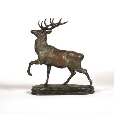 ANTOINE-LOUIS BARYE (1795-1875) | Stag with head raised. With impressed stamp signature 