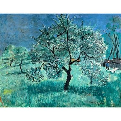 NICOLAI S. CIKOVSKY (1894-1984) | Orchard landscape. Oil on board. Signed and dated 49 lower right Verso with sketch of a male portrait....