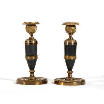 (2pc) PAIR FRENCH BRONZE CANDLESTICKS | 6.5 in
