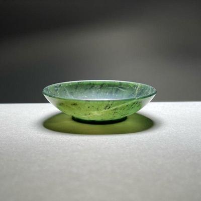 CHINESE SPINACH JADE BOWL | Chinese spinach jade low-form bowl or cup - h. 1 x dia. 3.5 in.
