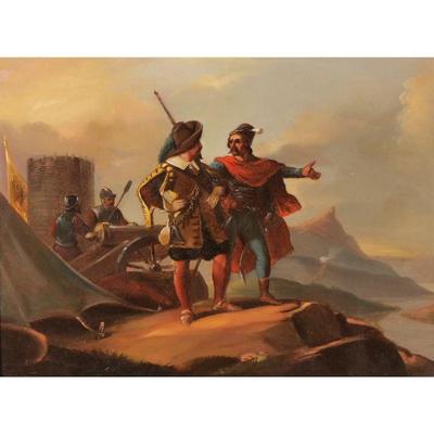 SPANISH SCHOOL (19TH CENTURY) | Commanders before a cannon. Oil on board. 6 x 8 in. No apparent signature - w. 13.5 x h. 11.75 in. (frame)