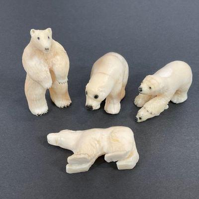 4 Inuit carved bears - Signed OC