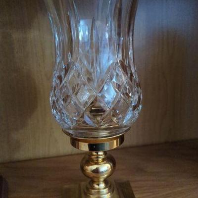 Waterford Crystal 11" Lismore Hurricane Candle Lamp with Brass Stand