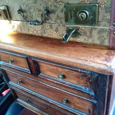 2 matching primitive chests vintage suitcase