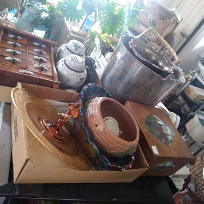 Various antique and folk art items pottery etc