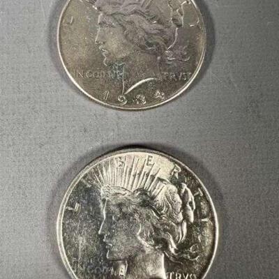 (2) Peace Dollars 1922 & 1934 