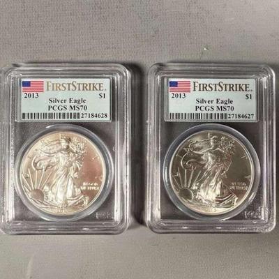 (2) PCGS Graded MS70 First Strike Silver Eagles
