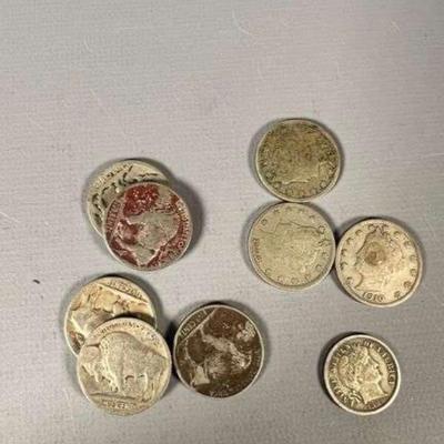 (5) Buffalo Nickels, (3) Barber Nickels, (1) Barber Dime