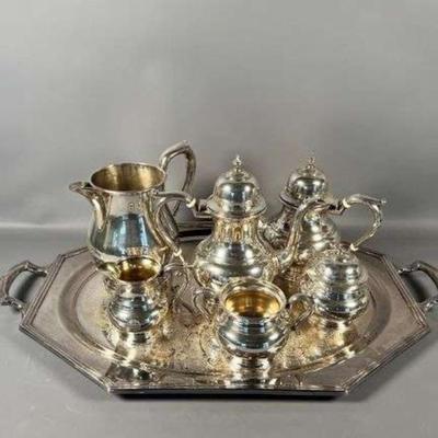 Sterling Silver Tea Set. All Pieces Are Marked Sterling Except For Platter. Wallace Markers Mark On All Pieces Except One Marked S. Kirk...