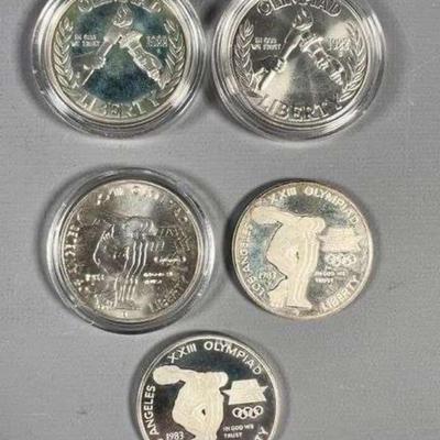 (3) 1988 Olympic Commemorative, (2) 1983 Olympic 90% Silver 26.73 Grams Each
