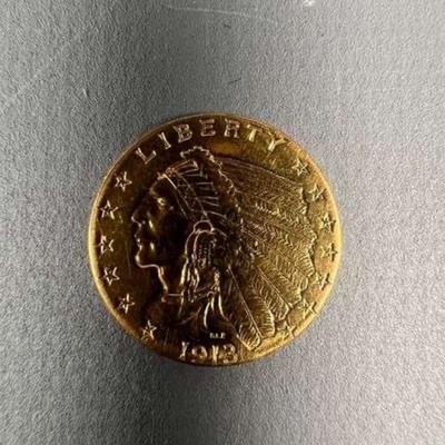 1913 $2.5 Indian Head 90% Gold 4.18 Grams