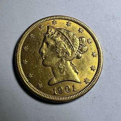1901 $5 Liberty Head Gold Half Eagle 
