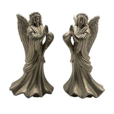 Lot 369  
Set of Two Prayer Angel Pewter Candle Holders