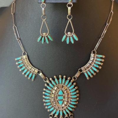 Sterling Silver Navajo Petit Point Turquoise signed