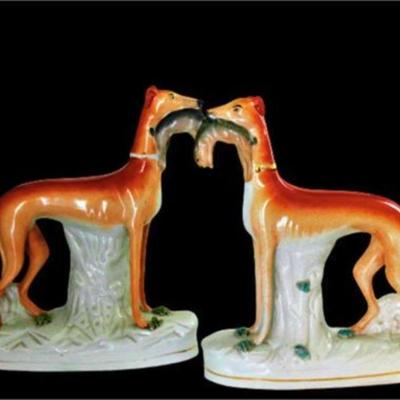 Lot 076   0 Bid(s)
Antique Staffordshire Pottery Dogs Ca Mid 1800's England Pair Large