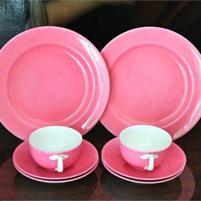 Lot 116   0 Bid(s)
Antique English Porcelain Pink Tea Cups Set for Two Cauldon Ca 1900's