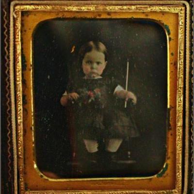 Lot 060   0 Bid(s)
Tint Daguerreotype Photo of Little Girl with pink Cheeks Red Flowers