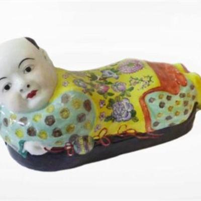 Lot 056   1 Bid(s)
Antique Chinese Porcelain Boy Pillow Hand Painted 15'' Large