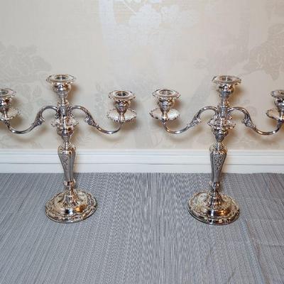 Lot 7 - Pair of Gorham "Louix XV" Silverplate 3-Light Candelabras 