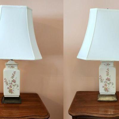 Lot 38 - Pair of Asian Style Floral Ceramic Table Lamps 