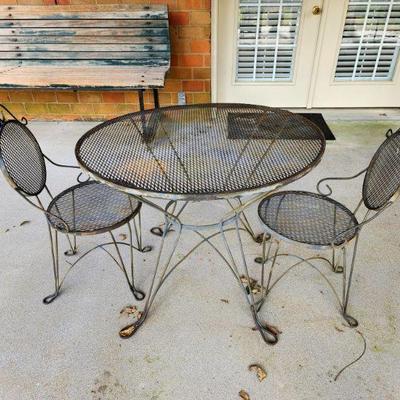 Lot 107 - Vintage Iron Patio Table & Chairs 