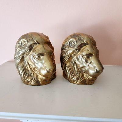 Lot 82 - Pair of Decorative Crafts Brass Lion Head Bookends 