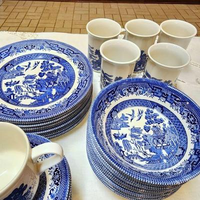 Lot 34 - Churchill Blue Willow Dishes 