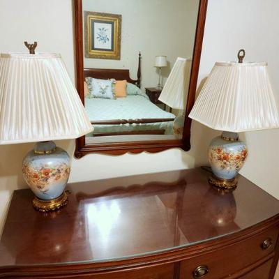 Lot 64 - Pair of Vintage Floral Ceramic Ginger Jar Table Lamps 