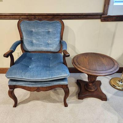 Lot 90 - Vintage Blue Armchair + Wood Side Table 