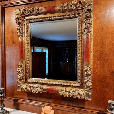 Lot 14 - Gilt Faux Burl Wood Beveled Mirror 