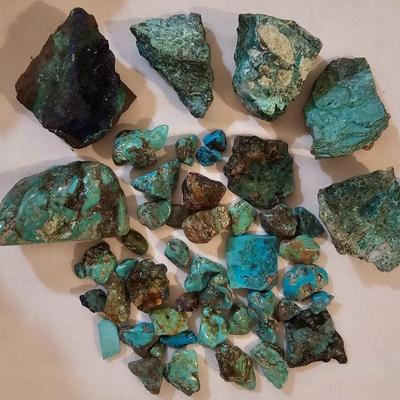 Raw Turquoise stone specimens.
