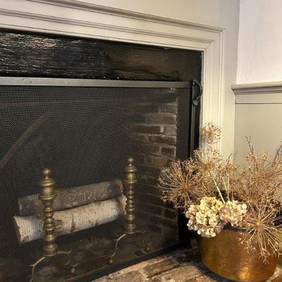 1 of 3 Fireplaces with surrounds, period tools, andirons, brass pails