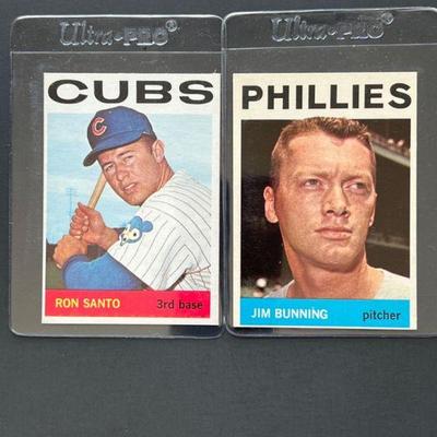 1964 Topps #265: Jim Bunning and #375: Ron Santo. Bunning was elected the HOF in 1996 and Santo in 2012. 