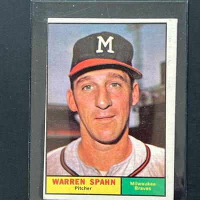 1961 Topps #200: Warren Spahn. Elected to the Hall of Fame in 1973. He is the winningest left-handed pitcher in MLB history with 363...