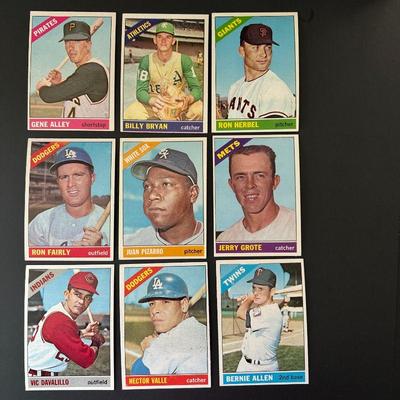  1966 Topps Baseball Trading Cards - Lot of Nine Playing Cards  includes: Vic Davalillo, Hector Valle, Bernie Allen, Jerry Grote, Juan...