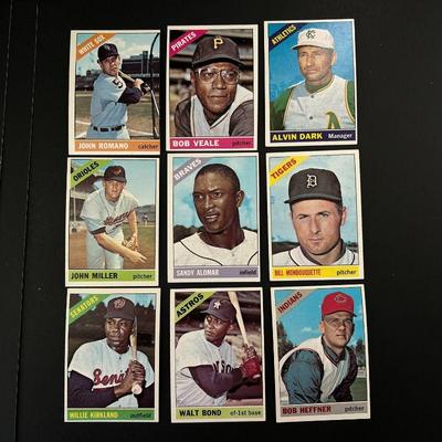 1966 Topps Baseball Trading Cards - Lot of Nine Player Cards - 5th Series includes: John Romano, Bob Ville, Alvin Dark, John Miller,...