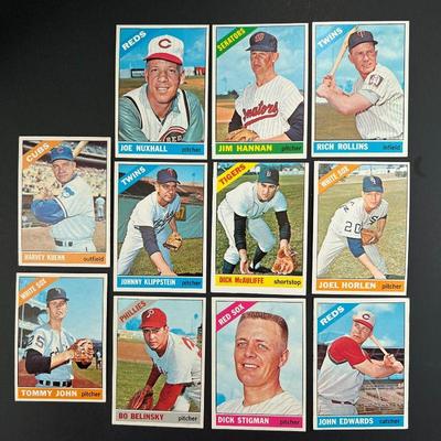 1966 Topps Baseball Trading Cards - Lot of Eleven  Player Cards - includes: Joe Nuxhall, Jim Hannan, Rich Rollins, Johnny Klippstein,...