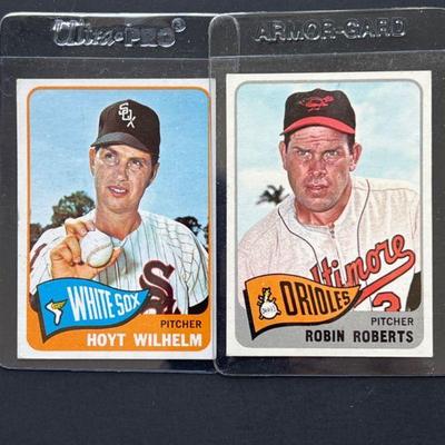 1965 Topps #15: Robin Roberts and #276: Hoyt Wilhem. Roberts was elected to the HOF in 1976 and Wilhelm in 1985.