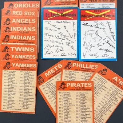  Unchecked Tops Baseball O-Pee-Chee Blue Team Checklist Cards from 1973 Found in 