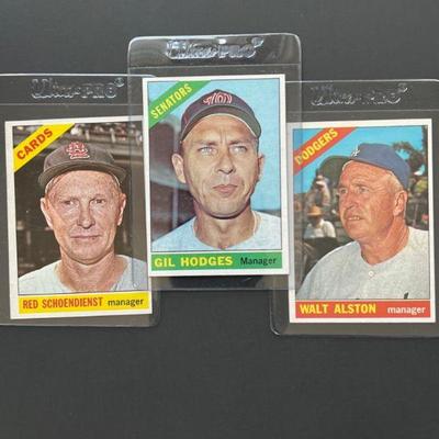 1966 Topps #78: Red Schoendienst, #116: Walt Alston and #386: Gil Hodges. Schoendienst, long time Cardinals player and manager was...