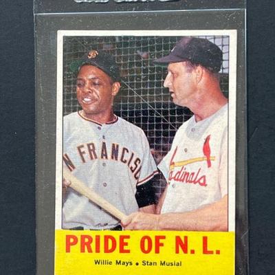 1963 Topps #138: Pride of the NL (Willie Mays/Stan Musial). Two of baseballâ€™s all-time greats. Stan Musial, St. Louis Cardinals, was...