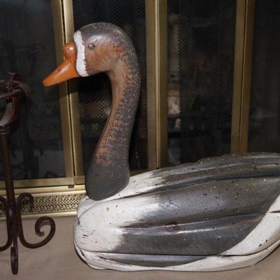 Signed A. Beauchamy carved swan decoy. 